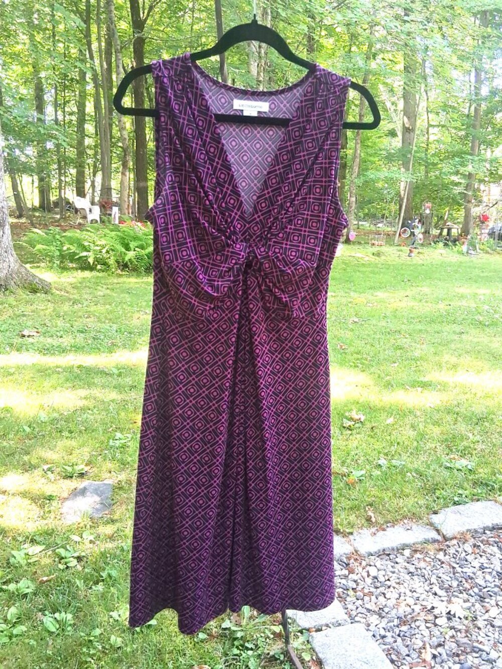 LIZ CLAIBORNE Vintage Twist Front Geometric V-Neck Sleeveless Dress – Size Mediu